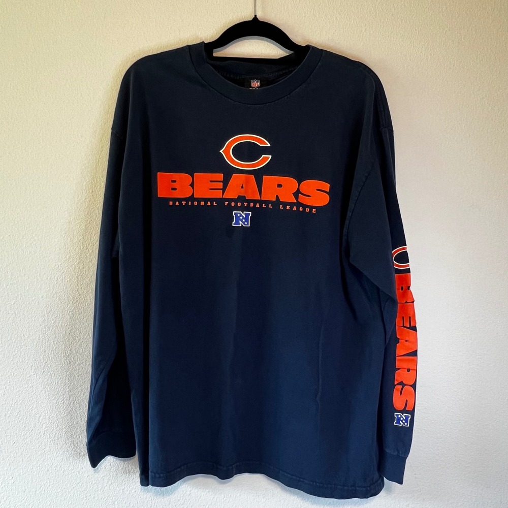 NFL Team Apparel Chicago Bears Long Sleeve Shirt Navy Blue Mens Large Graphic
